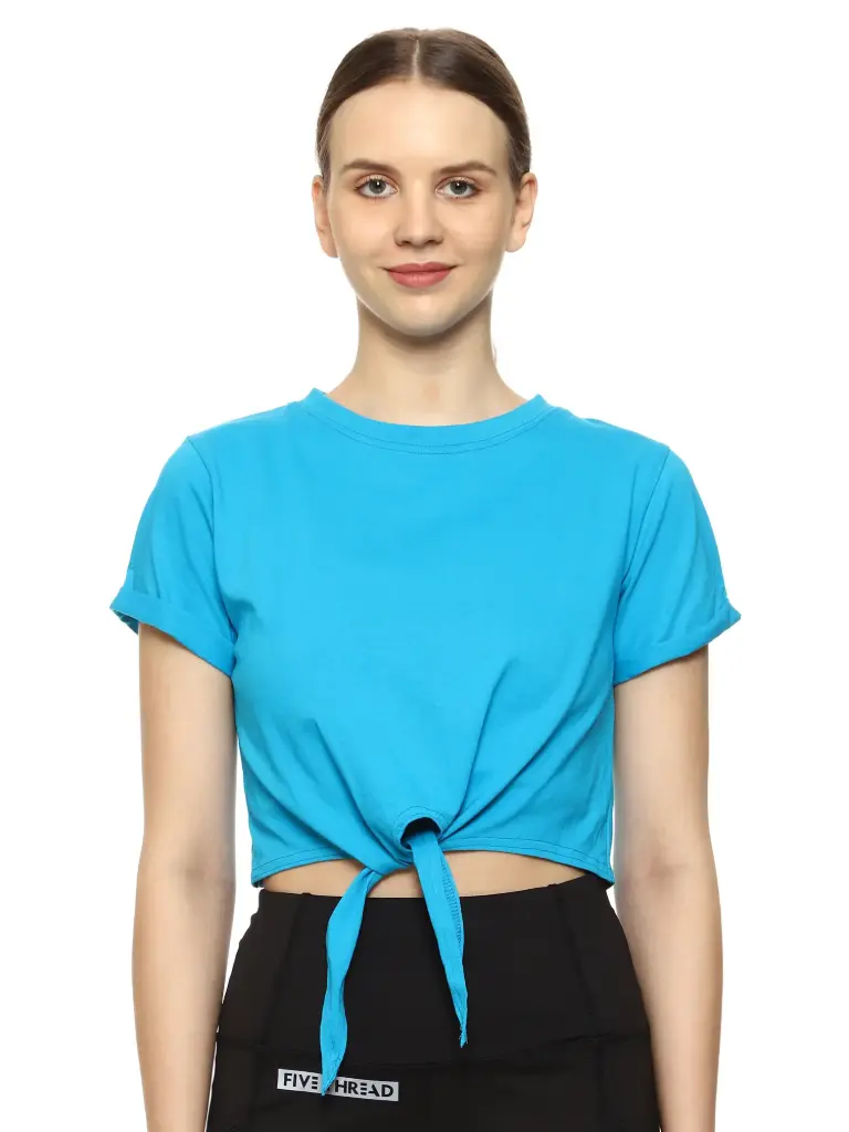 Calvary Sea Blue Crop Top Tie Knot