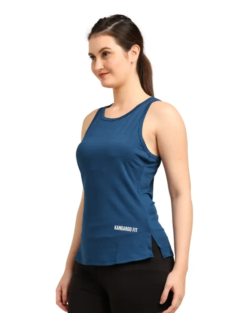 Peacock Blue Tank Top Slit Cut