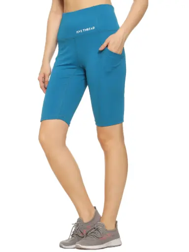 Never Stop Sea Blue Pocket Biker Shorts